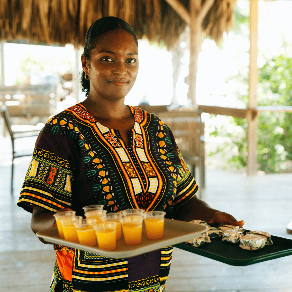 Aloe Vera-based drinks and homemade Banana cake served at the workshop