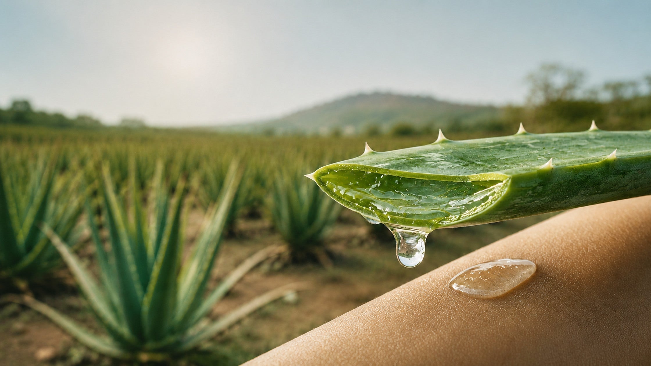 Freshly cut Aloe Vera leaf and clear gel at Curaloe Farm in Curaçao